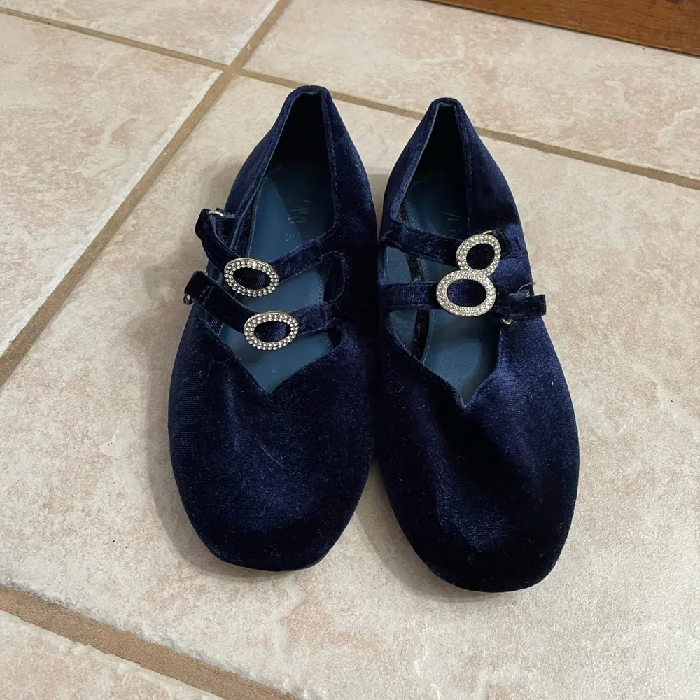 Zara girls Girls Blue Velvet Flats